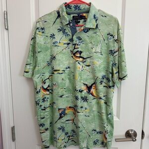 Ralph Lauren Green and Blue Polo Shirt with Tropical Print